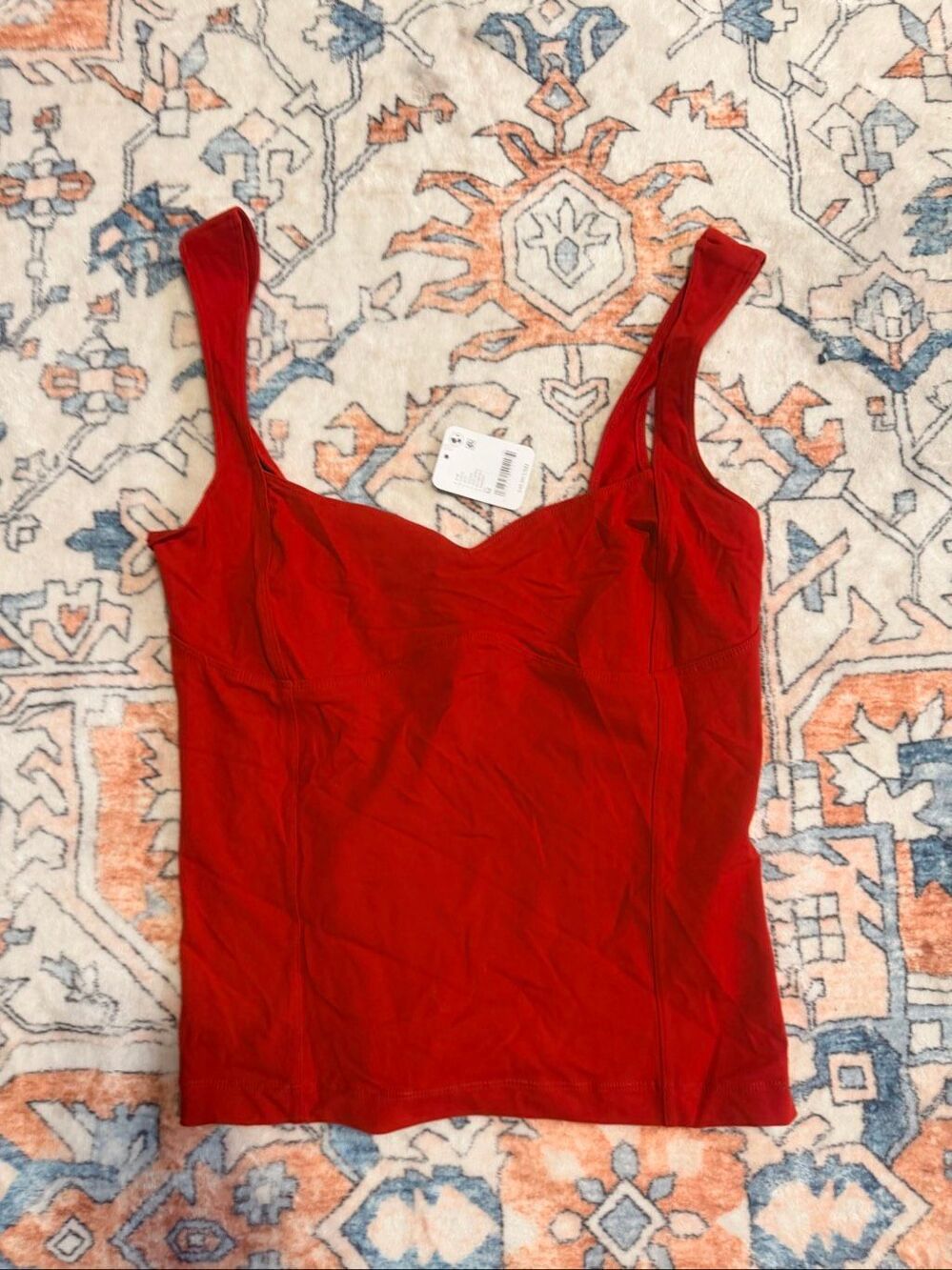 Free People Ribbed Cami Tank Top Red Apple Salsa Square Neck Size M NWT